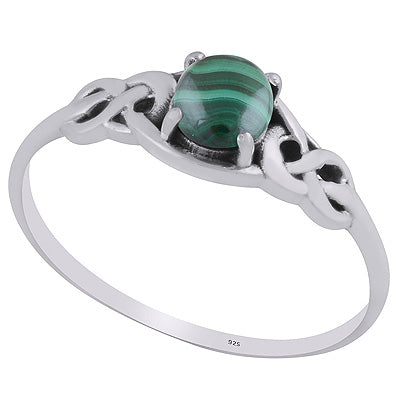 Alluring Celtic Knot Around Malachite Round Shape 925 Sterling Solid Silver Ring - R3403254-12