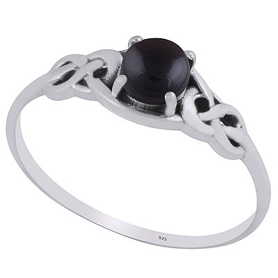 Alluring Celtic Knot Around Black Onyx Round Shape 925 Sterling Solid Silver Ring - R3403254-15