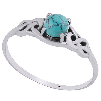 Alluring Celtic Knot Around Turquoise Round Shape 925 Sterling Solid Silver Ring - R3403254-3