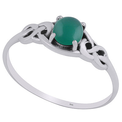 Alluring Celtic Knot Around Green Onyx Round Shape 925 Sterling Solid Silver Ring - R3403254-8