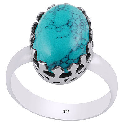 Gorgeous Handmade Setting Around Turquoise Oval Shape 925 Sterling Solid Silver Ring - R3403258-2