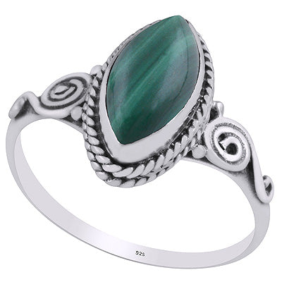 Stunning Coil Work Around Malachite Marquise Shape 925 Sterling Solid Silver Ring - R3403259-12