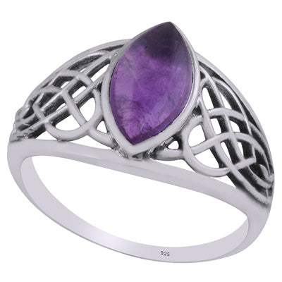 Beautiful Celtic Knot Around Amethyst Marquise Shape 925 Sterling Solid Silver Ring - R3403262-1