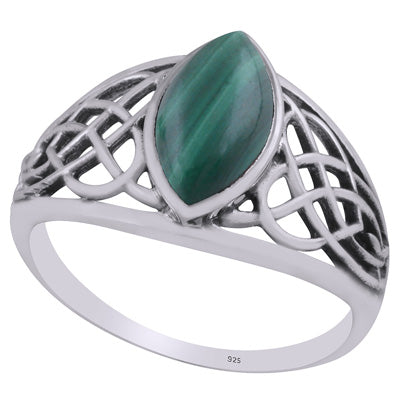 Beautiful Celtic Knot Around Malachite Marquise Shape 925 Sterling Solid Silver Ring - R3403262-12
