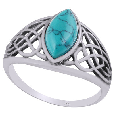 Beautiful Celtic Knot Around Turquoise Marquise Shape 925 Sterling Solid Silver Ring - R3403262-3