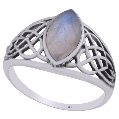 Beautiful Celtic Knot Around Rainbow Moonstone Marquise Shape 925 Sterling Solid Silver Ring - R3403262-4