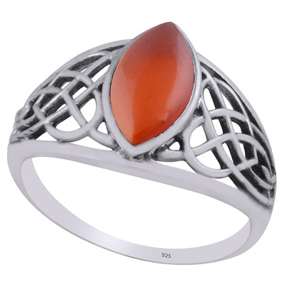 Beautiful Celtic Knot Around Carnelian Marquise Shape 925 Sterling Solid Silver Ring - R3403262-7