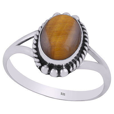 Alluring Oxidised Rawa Work Around Tiger's Eye Oval Shape 925 Sterling Solid Silver Ring - R3403263-11