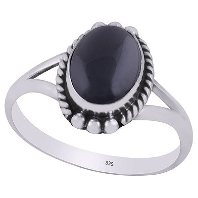 Alluring Oxidised Rawa Work Around Black Onyx Oval Shape 925 Sterling Solid Silver Ring - R3403263-14