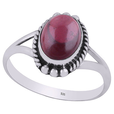 Alluring Oxidised Rawa Work Around Garnet Oval Shape 925 Sterling Solid Silver Ring - R3403263-2