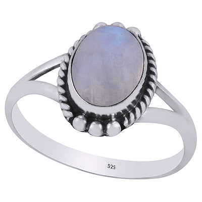 Alluring Oxidised Rawa Work Around Rainbow Moonstone Oval Shape 925 Sterling Solid Silver Ring - R3403263-4