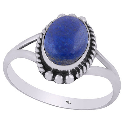 Alluring Oxidised Rawa Work Around Lapis Oval Shape 925 Sterling Solid Silver Ring - R3403263-6