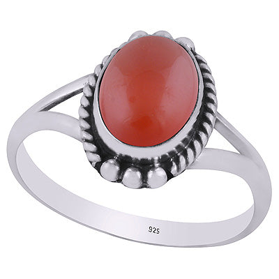 Alluring Oxidised Rawa Work Around Carnelian Oval Shape 925 Sterling Solid Silver Ring - R3403263-7