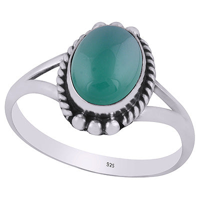 Alluring Oxidised Rawa Work Around Green Onyx Oval Shape 925 Sterling Solid Silver Ring - R3403263-8
