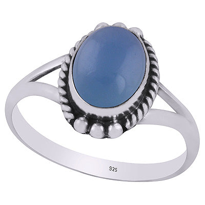 Alluring Oxidised Rawa Work Around Blue Chalcedony Oval Shape 925 Sterling Solid Silver Ring - R3403263-9