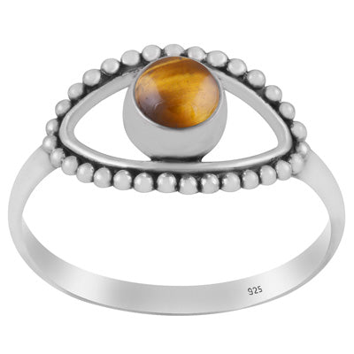 Gorgeous Rawa Work Eye Around Tiger's Eye Round Shape 925 Sterling Solid Silver Ring - R3403264-11