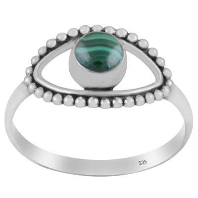 Gorgeous Rawa Work Eye Around Malachite Round Shape 925 Sterling Solid Silver Ring - R3403264-12