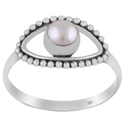 Gorgeous Rawa Work Eye Around Pearl Round Shape 925 Sterling Solid Silver Ring - R3403264-14