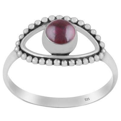 Gorgeous Rawa Work Eye Around Garnet Round Shape 925 Sterling Solid Silver Ring - R3403264-2