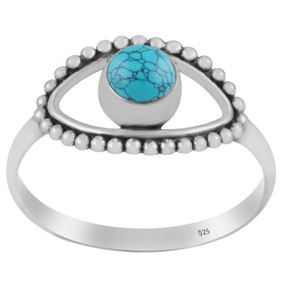 Gorgeous Rawa Work Eye Around Turquoise Round Shape 925 Sterling Solid Silver Ring - R3403264-3