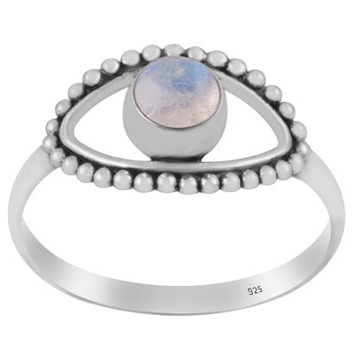 Gorgeous Rawa Work Eye Around Rainbow Moonstone Round Shape 925 Sterling Solid Silver Ring - R3403264-4