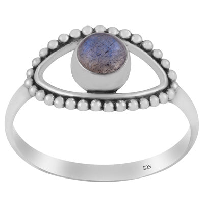 Gorgeous Rawa Work Eye Around Labradorite Round Shape 925 Sterling Solid Silver Ring - R3403264-5