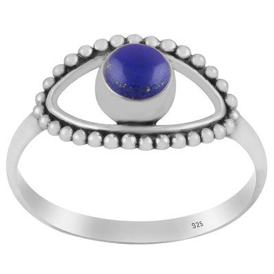 Gorgeous Rawa Work Eye Around Lapis Round Shape 925 Sterling Solid Silver Ring - R3403264-6