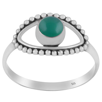 Gorgeous Rawa Work Eye Around Green Onyx Round Shape 925 Sterling Solid Silver Ring - R3403264-8