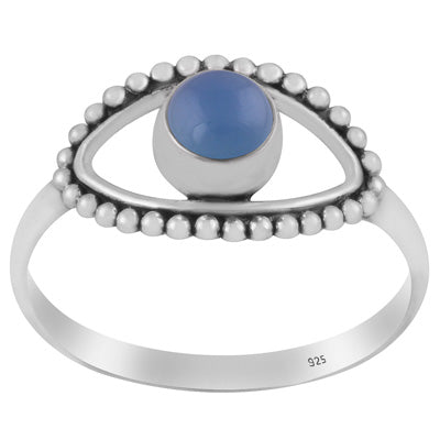 Gorgeous Rawa Work Eye Around Blue Chalcedony Round Shape 925 Sterling Solid Silver Ring - R3403264-9