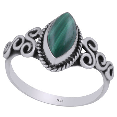 Gorgeous Wire Work Around Malachite Marquise Shape 925 Sterling Solid Silver Ring - R3403265-12