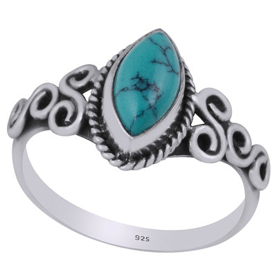 Gorgeous Wire Work Around Turquoise Marquise Shape 925 Sterling Solid Silver Ring - R3403265-3