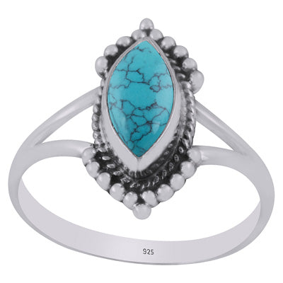 Beautifully Handcrafted Work Around Turquoise Marquise Shape 925 Sterling Solid Silver Ring - R3403266-3