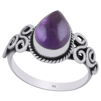 Beautiful Wire Work Around Amethyst Pear Shape 925 Sterling Solid Silver Ring - R3403267-1