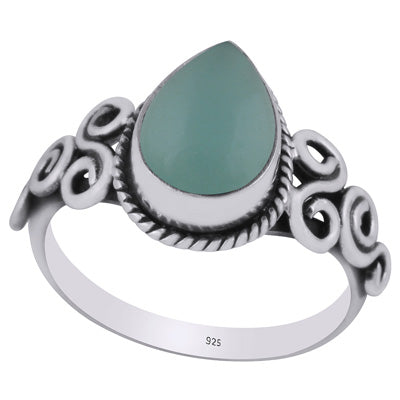 Beautiful Wire Work Around Aqua Chalcedony Pear Shape 925 Sterling Solid Silver Ring - R3403267-10