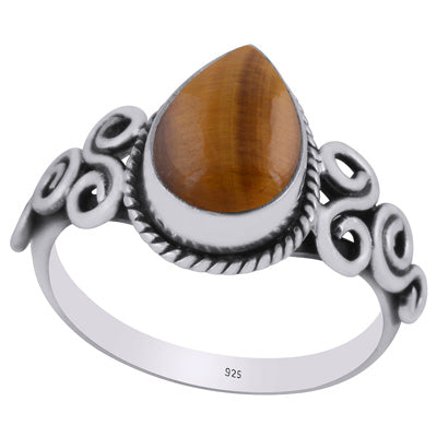 Beautiful Wire Work Around Tiger's Eye Pear Shape 925 Sterling Solid Silver Ring - R3403267-11
