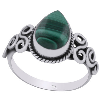 Beautiful Wire Work Around Malachite Pear Shape 925 Sterling Solid Silver Ring - R3403267-12