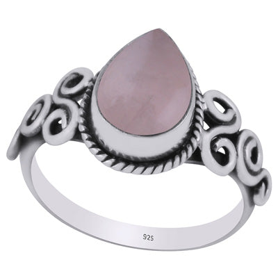 Beautiful Wire Work Around Rose Quartz Pear Shape 925 Sterling Solid Silver Ring - R3403267-13