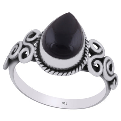 Beautiful Wire Work Around Black Onyx Pear Shape 925 Sterling Solid Silver Ring - R3403267-14