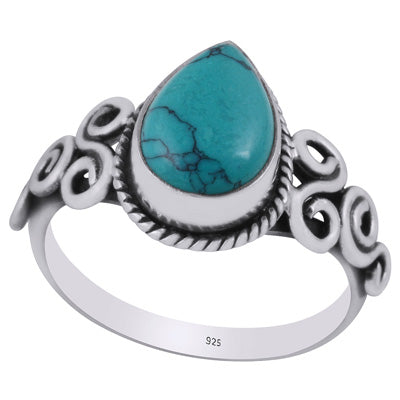 Beautiful Wire Work Around Turquoise Pear Shape 925 Sterling Solid Silver Ring - R3403267-3