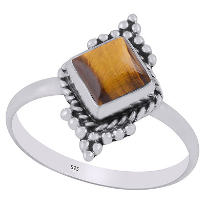 Gorgeous Handcrafted Rawa Work Tiger's Eye Rhombus Shape 925 Sterling Solid Silver Ring - R3403268-11