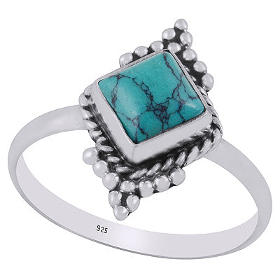 Gorgeous Handcrafted Rawa Work Turquoise Rhombus Shape 925 Sterling Solid Silver Ring - R3403268-3