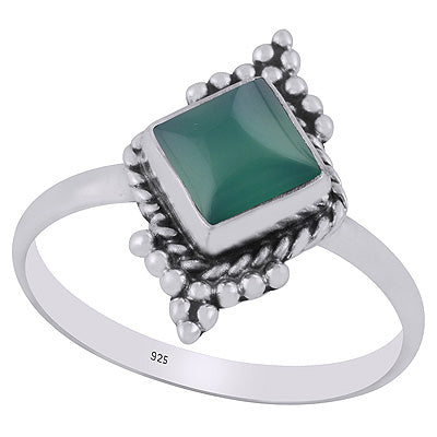 Gorgeous Handcrafted Rawa Work Green Onyx Rhombus Shape 925 Sterling Solid Silver Ring - R3403268-8