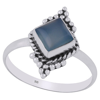 Gorgeous Handcrafted Rawa Work Blue Chalcedony Rhombus Shape 925 Sterling Solid Silver Ring - R3403268-9