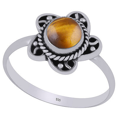 Gorgeous Twisted Wire Work Around Tiger's Eye Round Shape 925 Sterling Solid Silver Ring - R3403269-11