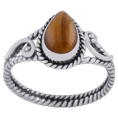 Stunning Twisted Wire Work Around Tiger's Eye Pear Shape 925 Sterling Solid Silver Ring - R3403271-11