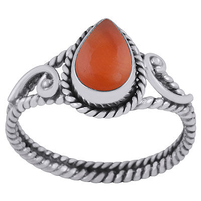 Stunning Twisted Wire Work Around Carnelian Pear Shape 925 Sterling Solid Silver Ring - R3403271-7