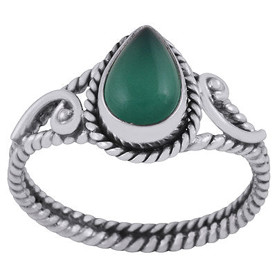 Stunning Twisted Wire Work Around Green Onyx Pear Shape 925 Sterling Solid Silver Ring - R3403271-8