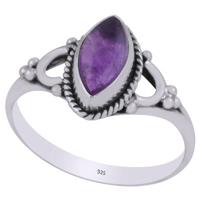 Beautiful Minimal Rawa Work Around Amethyst Marquise Shape 925 Sterling Solid Silver Ring - R3403272-1