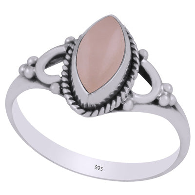 Beautiful Minimal Rawa Work Around Rose Quartz Marquise Shape 925 Sterling Solid Silver Ring - R3403272-13