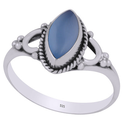 Beautiful Minimal Rawa Work Around Blue Chalcedony Marquise Shape 925 Sterling Solid Silver Ring - R3403272-9